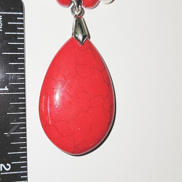 SALE! NEW! Red Howlite Beads & Pendant Necklace w/ White Freshwater Pearls - Picture 2 of 6